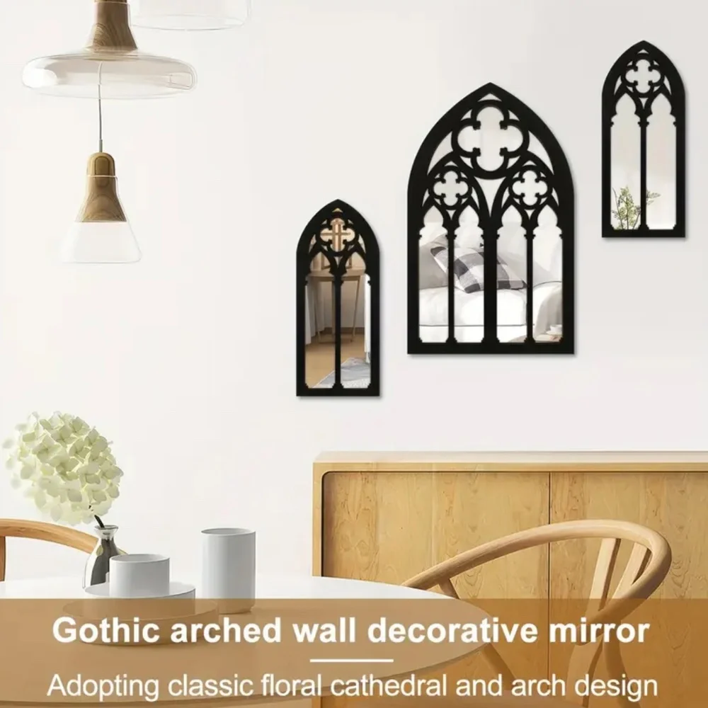 NEW! Set of 3 Gothic Cathedral Wall Mounted Wooden Mirrors!